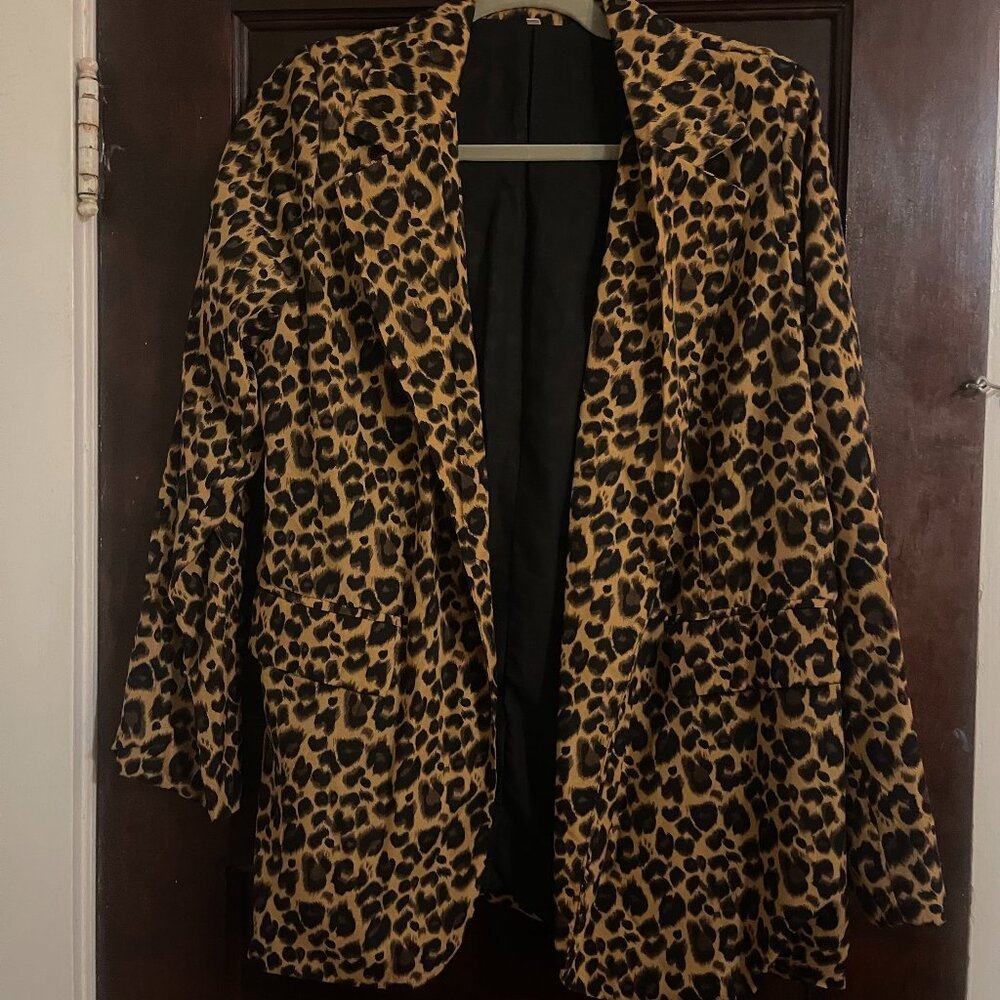 Animal Print Blazer, Leopard Print Suit Jacket - Size M